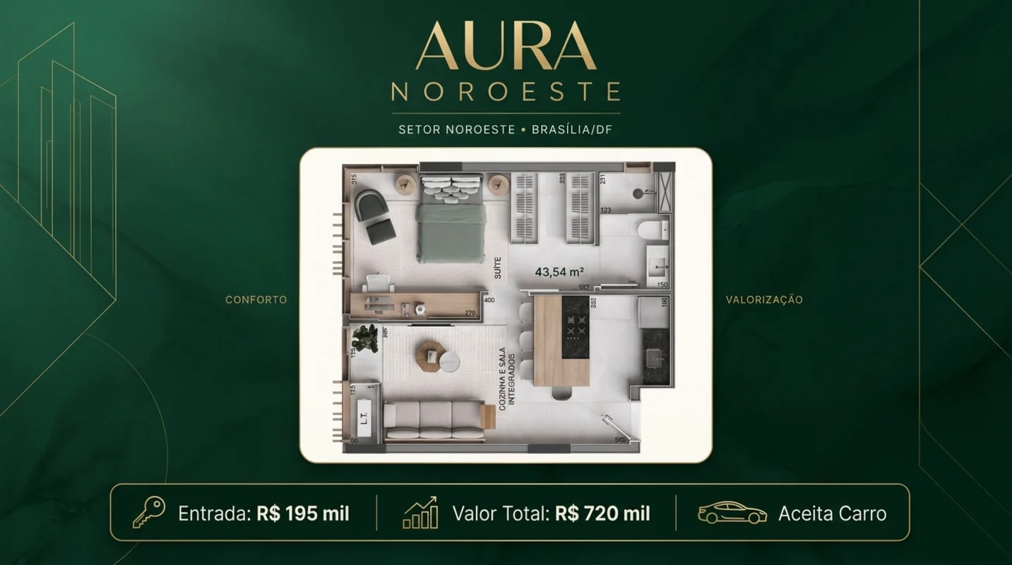 AURA NOROESTE | 43,54 m² | VALOR de repasse R$ 195 MIL | ACEITA CARROOPORTUNIDAD...