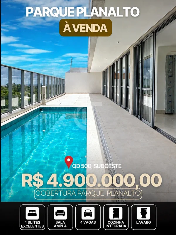 Cobertura Parque PlanaltoDuplex com 292,65 m2Piso Inferior4 suítes amplasLavaboC...