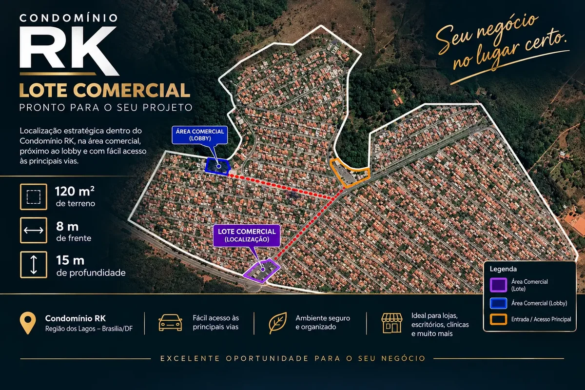 LOTE COMERCIAL DE 120 m² NO CONDOMÍNIO RK – EXCELENTE LOCALIZAÇÃOExcelente oport...