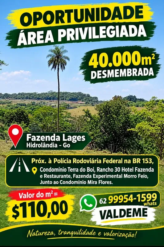 O P O R T U N I D A D E Ú N I C AÁREA PRIVILEGIADA À VENDA40.000m² - ÁREA RURAL ...