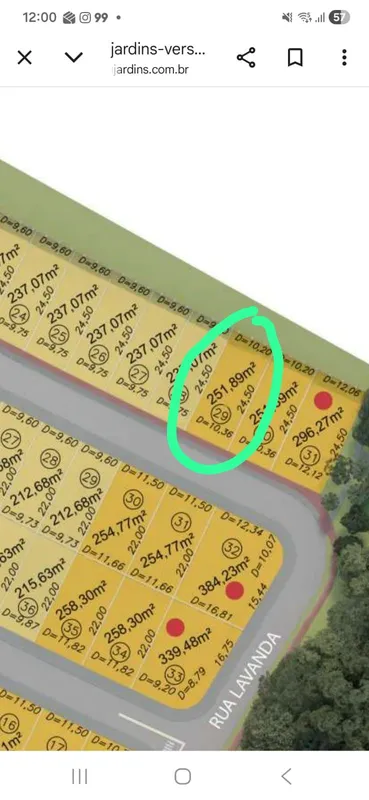 Área Lote : 251,89Logradouro : Rua Bromélia Lote : 29QD. 15 23/10/26