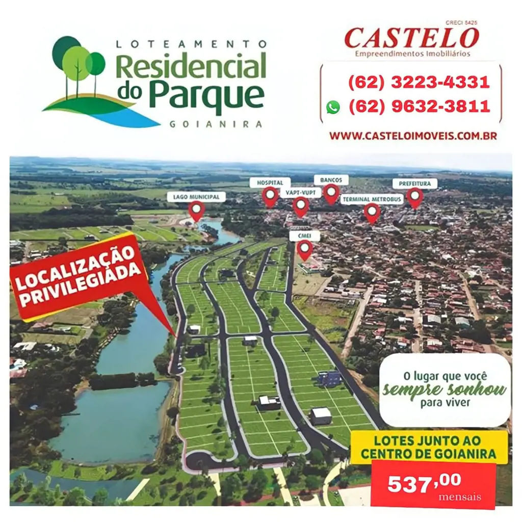 Loteamento Residencial do Parque anexo ao centro de Goianira. Infra-estrutura co...