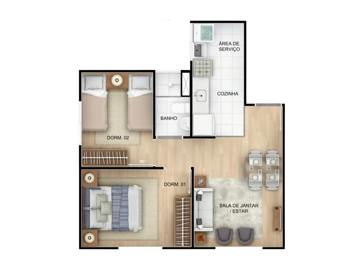 Preço especial! Apto novo com dois quartos, sala, banheiro social, cozinha, área...